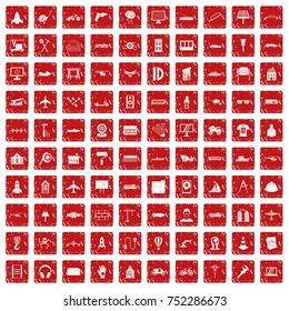 100 engineering icons set in grunge style red color isolated on white background vector illustration