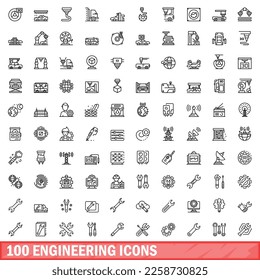 100 engineering icons set. Outline illustration of 100 engineering icons vector set isolated on white background