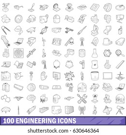 100 engineering icons set in outline style for any design vector illustration
