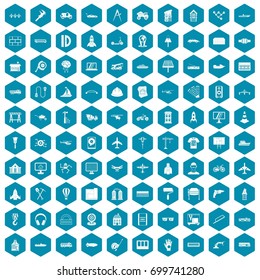 100 engineering icons set in sapphirine hexagon isolated vector illustration
