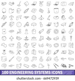 100 engineering systems icons set in outline style for any design vector illustration