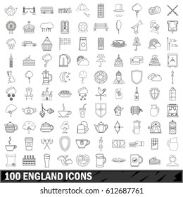 100 England set in outline style for any design vector illustration