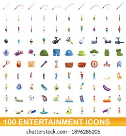 100 entertainment icons set. Cartoon illustration of 100 entertainment icons vector set isolated on white background