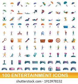 100 entertainment icons set. Cartoon illustration of 100 entertainment icons vector set isolated on white background