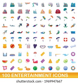 100 entertainment icons set. Cartoon illustration of 100 entertainment icons vector set isolated on white background