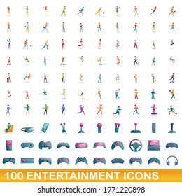 100 entertainment icons set. Cartoon illustration of 100 entertainment icons vector set isolated on white background