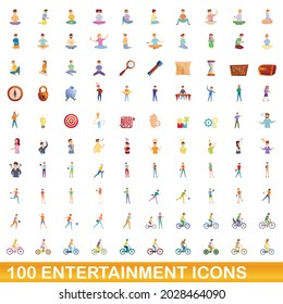100 entertainment icons set. Cartoon illustration of 100 entertainment icons vector set isolated on white background