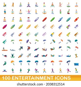 100 entertainment icons set. Cartoon illustration of 100 entertainment icons vector set isolated on white background