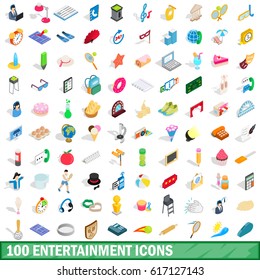 100 entertainment icons set in isometric 3d style for any design vector illustration