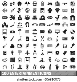 100 entertainment icons set in simple style for any design vector illustration