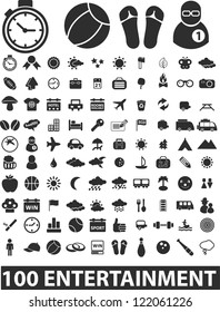 100 entertainment icons set, vector