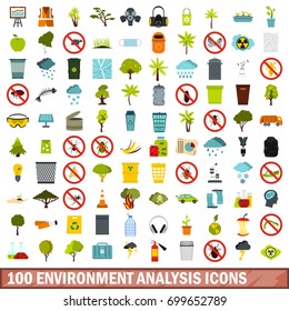 100 environment analysis icons set in flat style for any design vector illustration