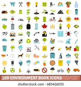 100 environment book icons set in flat style for any design vector illustration