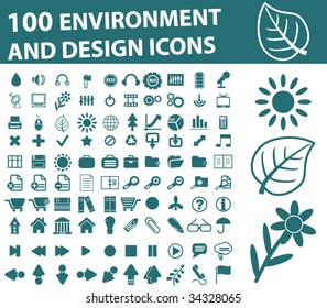 100 Umwelt- und Designsymbole. Vektorgrafik