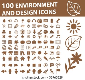 100 environment icons. brown. vector.