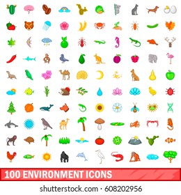 100 environment icons set in cartoon style for any design vector illustration