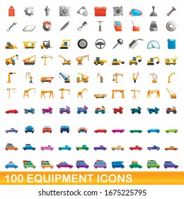 100 equipment icons set. Cartoon illustration of 100 equipment icons vector set isolated on white background