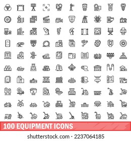 100 equipment icons set. Outline illustration of 100 equipment icons vector set isolated on white background