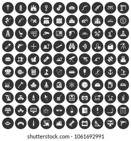 100 equipment icons set in simple style white on black circle color isolated on white background vector illustration