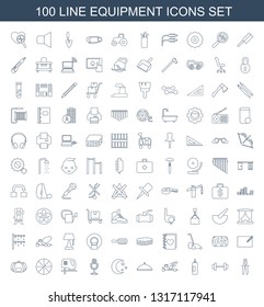 100 equipment icons. Trendy equipment icons white background. Included line icons such as pliers, barbell, boxing bag, crane, dish, moon and stars. equipment icon for web and mobile.