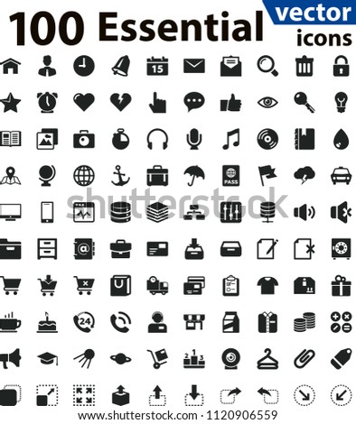 100 Essential Solid Vector Icon Set