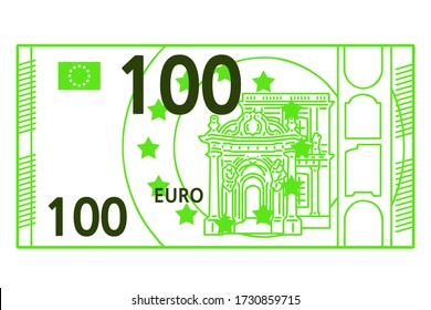 100 Euro banknote. Vector line art illustration.