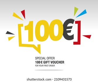 100 Euro internet website promotion sale offer big sale and super sale modern colorful coupon code 100 Euro discount gift voucher coupon