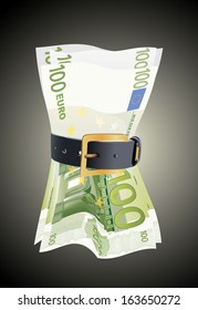 100 euro notes squeezed by leather belt