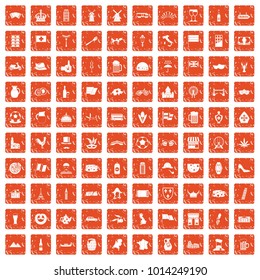 100 europe countries icons set in grunge style orange color isolated on white background vector illustration