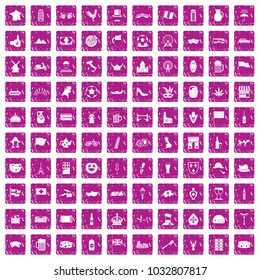 100 europe countries icons set in grunge style pink color isolated on white background vector illustration