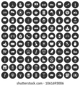 100 europe countries icons set in simple style white on black circle color isolated on white background vector illustration