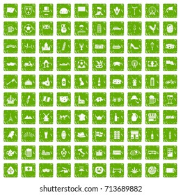 100 europe countries icons set in grunge style green color isolated on white background vector illustration