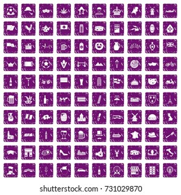 100 europe countries icons set in grunge style purple color isolated on white background vector illustration