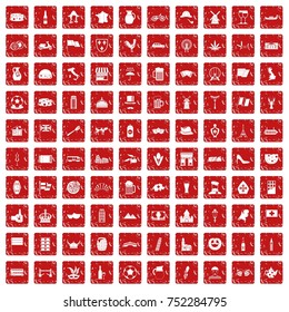 100 europe countries icons set in grunge style red color isolated on white background vector illustration