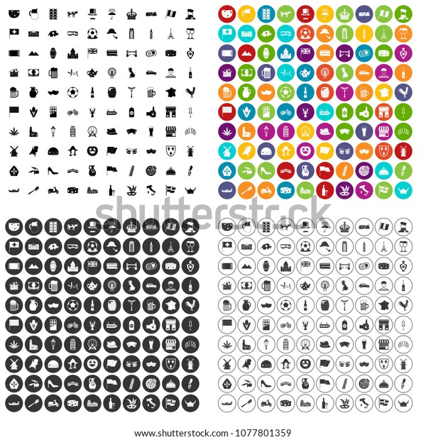 100 europe countries icons set vector\
in 4 variant for any web design isolated on\
white