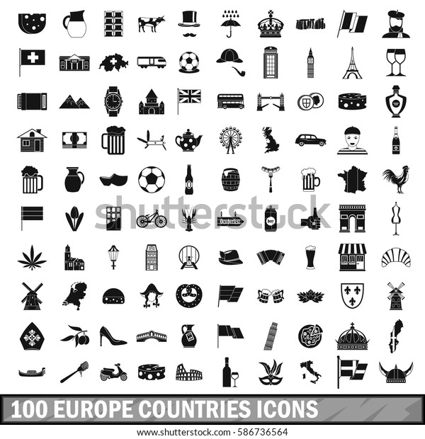 100 europe countries icons set in simple\
style for any design vector\
illustration