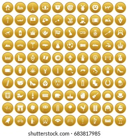 100 Europe icons set gold