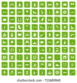 100 Europe icons set in grunge style green color isolated on white background vector illustration