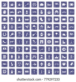 100 Europe icons set in grunge style sapphire color isolated on white background vector illustration