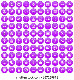 100 Europe icons set in purple circle isolated on white vector illustration