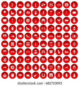 100 Europe icons set in red circle isolated on white vector illustration