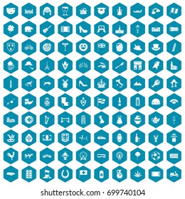 100 Europe icons set in sapphirine hexagon isolated vector illustration