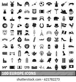 100 Europe icons set in simple style for any design vector illustration