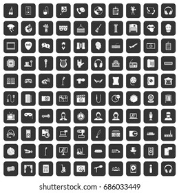 100 event icons set in black color isolated vector illustration
