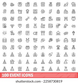 100 event icons set. Outline illustration of 100 event icons vector set isolated on white background