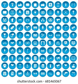 100 events icons set in blue circle isolated on white vector illustration