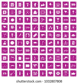 100 events icons set in grunge style pink color isolated on white background vector illustration