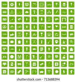 100 events icons set in grunge style green color isolated on white background vector illustration