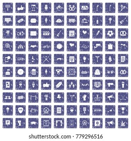 100 events icons set in grunge style sapphire color isolated on white background vector illustration