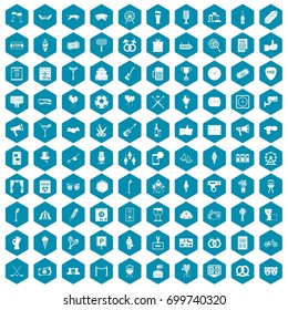 100 events icons set in sapphirine hexagon isolated vector illustration